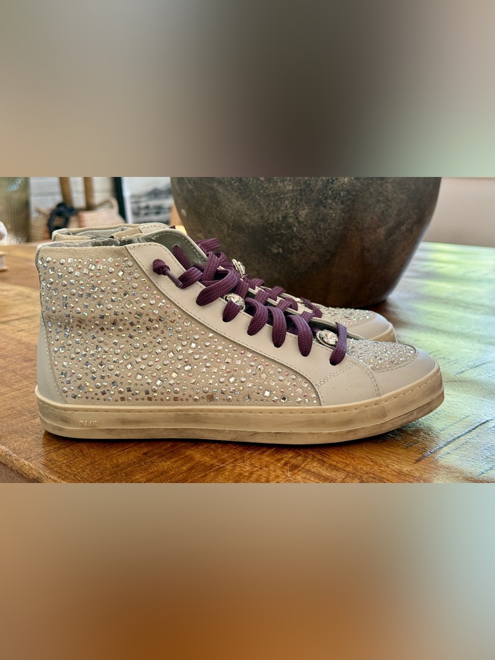 Women’s P448 High Top Crystal Embellished High-Top Sneakers with Purple Laces